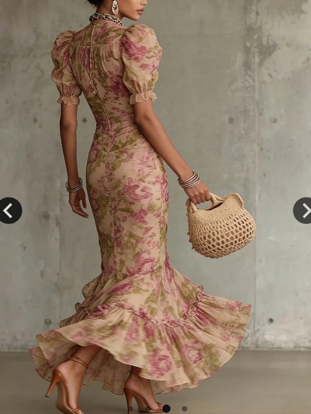 Ladies Pink Floral Maxi Dress - Elegant High Neck - Picture 8 of 10
